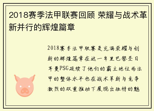 2018赛季法甲联赛回顾 荣耀与战术革新并行的辉煌篇章