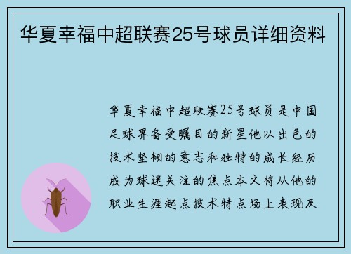 华夏幸福中超联赛25号球员详细资料